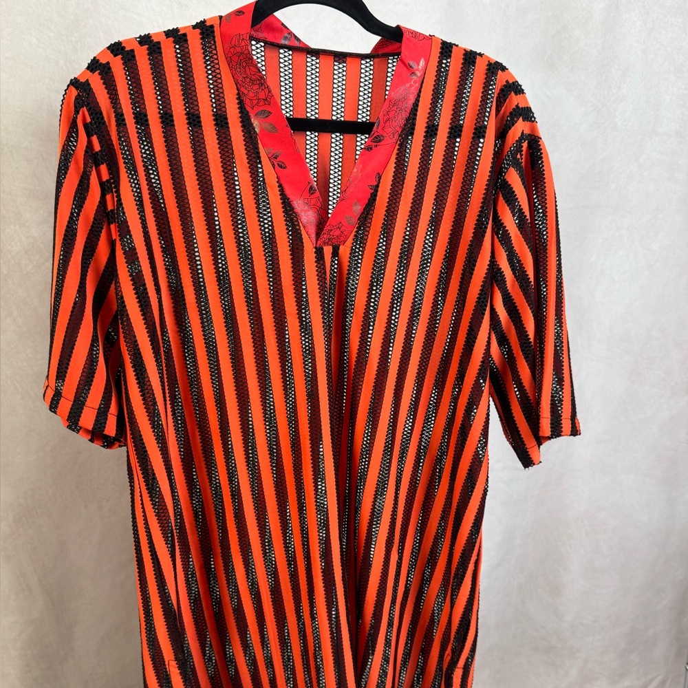 Striped Red and Black V-Neck Top